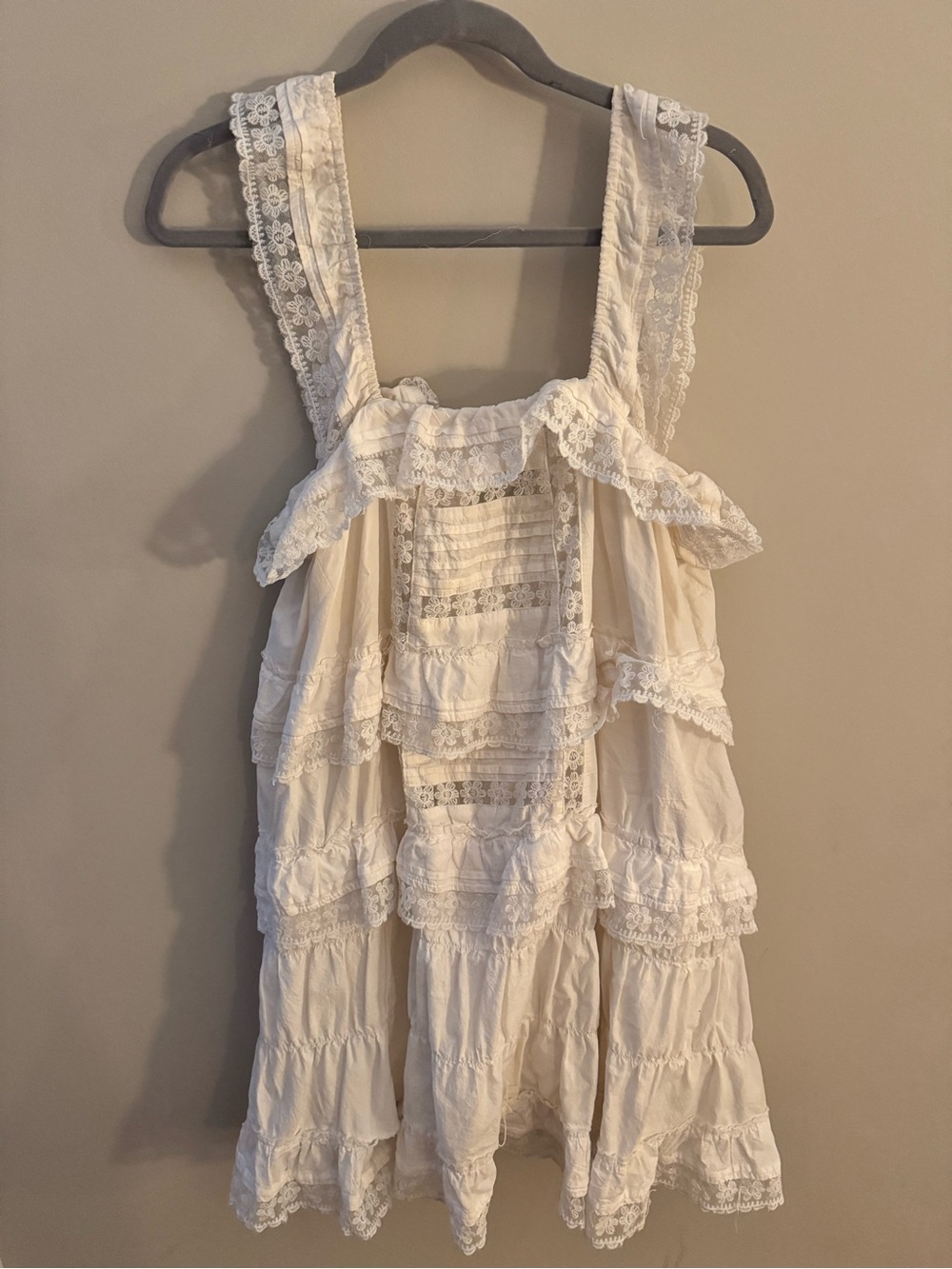 Boho Free People Lace Tiered Cream Sundress